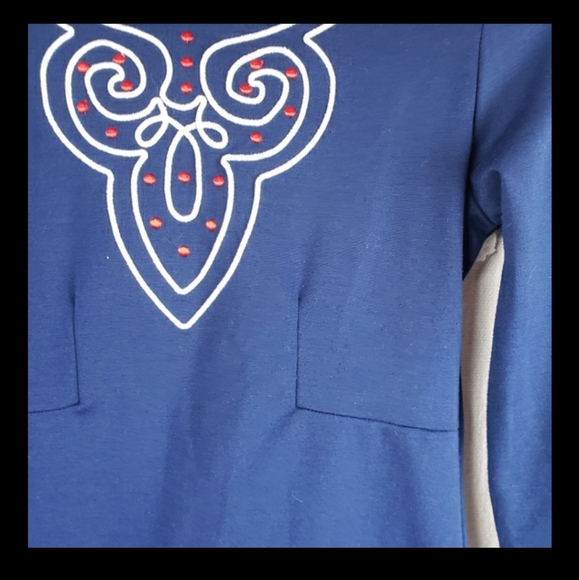 Pop England  Retro Blue Embroidered Mini Dress - Picture 2 of 7